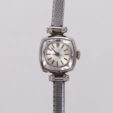 Damur, Tissot, 18K, Ø18,7mm, längd 17cm, manuell, länk i stål, vitguld Vikt: 0 g