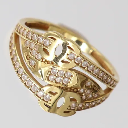 Ring med vita stenar, stl 18, bredd ca 2-13mm, 18K Vikt: 3,3 g