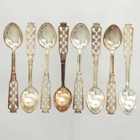 Åtta kaffeskedar, längd  12cm, modell princess, silver  Vikt: 105,9 g