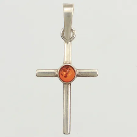 Hänge kors, bärnsten, längd 35mm, bredd 16mm, silver  Vikt: 1 g