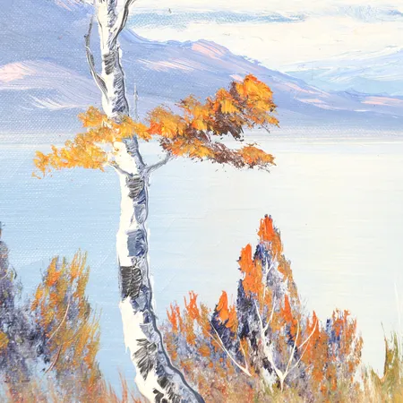 Tavla, Sune Johansson, olja på duk, fjällandskap, signerad, ca 31x60cm, mindre krackelyr. Specialfrakt, kontakta pantbankskontoret för mer information.