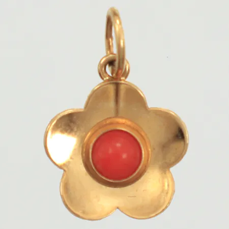 Hänge Blomma, korallfärgad sten, Ø10,6mm, 18K Vikt: 0,6 g