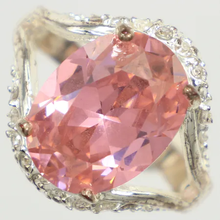 Ring rosa sten, stl 19, bredd 19,5mm, vita stenar, 925/1000 silver  Vikt: 8,8 g