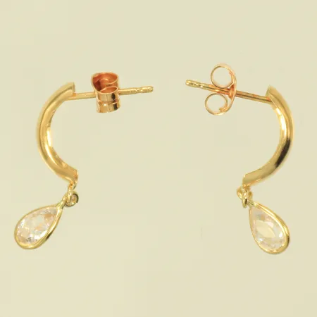 Örhängen med vita stenar, längd 20mm, bredd 4mm, 18K, 1,2g Vikt: 1,2 g