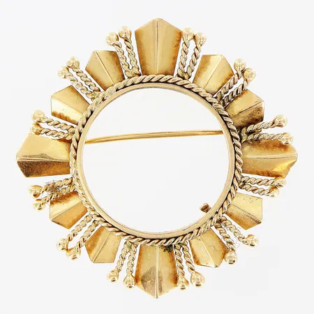 Brosch/hänge, Ø33mm, med plats att infatta ett mynt med mått Ø22mm skevheter, 18K Vikt: 8,5 g