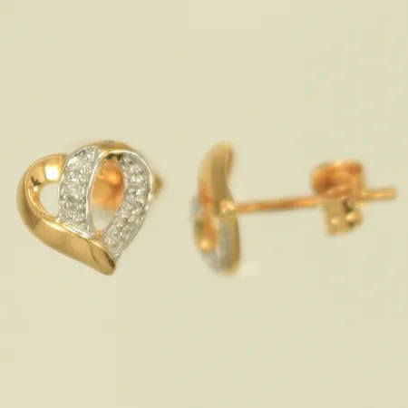 Örhängen, tvåfärgade hjärtan med diamanter, totalt 4 x ca 0,005ct, 8 x 7mm, 18K, 1,4g Vikt: 1,4 g