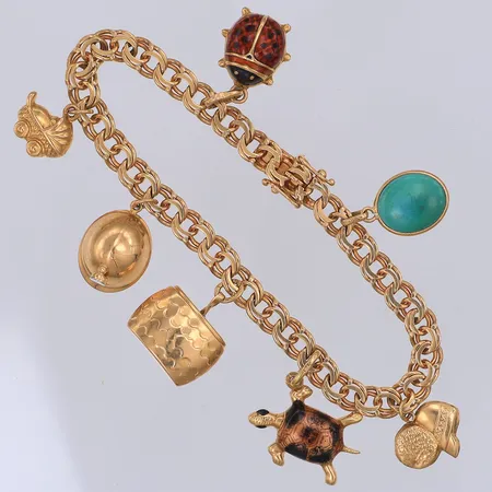 Armband, Bismarck, 18cm, 7 berlocker, SGt år 1964, 18K