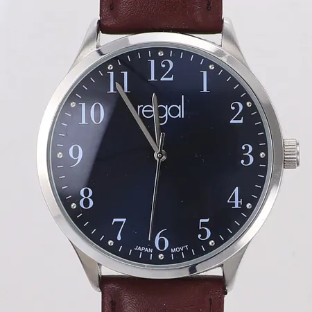 Herrur, Regal, R8796, HF-0923, Ø44,5mm, quartz, svart urtavla, vinrött läderband