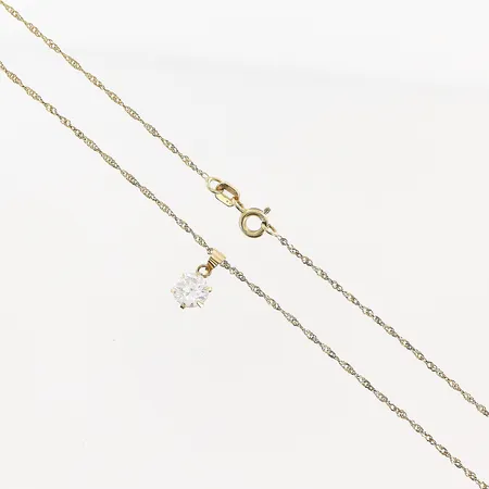 Kedja Singapore, 42,5cm, bredd 1mm, hänge kubisk zirkonia, 13mm, 18K Vikt: 1,7 g