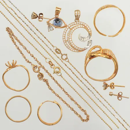 Diverse guld, defekt, stenar, 18K  Vikt: 19 g