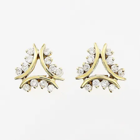 Ett par örhängen, vita stenar, 11x11mm, stoppar saknas, 18K Vikt: 2,5 g