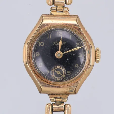 Damur Tissot, manuell, Ø22mm, liten sekundvisare, doublé, gravyr, går ej ställa, armband, doublé, skevt