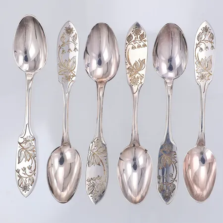 6 Kaffeskedar, modell Tornedal, 12 cm, Haparanda år 1964-89, 830/1000 silver Vikt: 82,8 g