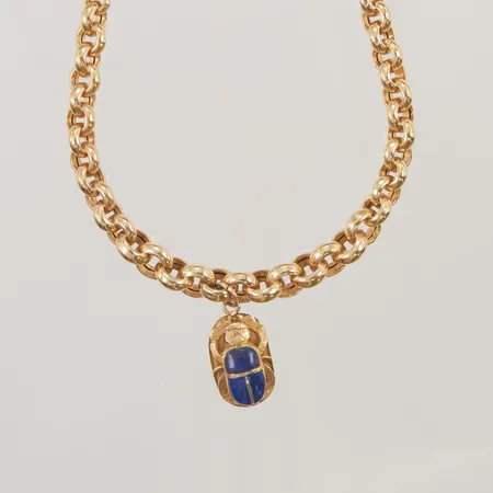 Collier doserad Ärtlänk med hänge, 41cm, bredd: 5,1-8,4mm, 18K 25,1g.