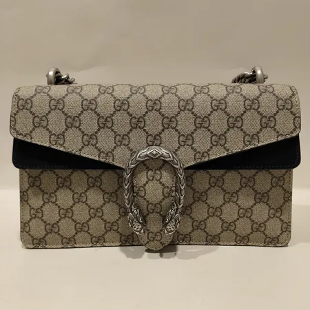 Väska Gucci Dionysus, T.GG Supreme canvas, beige/ebon, GU-400249/KHNRN invändigt svart mocca, beslag i vitmetall, size NS 27,5x17,5x10cm, mindre fläckar på moccadetaljer, dustbag, kartong, kvitto från 2021 Skickas med postpaket.