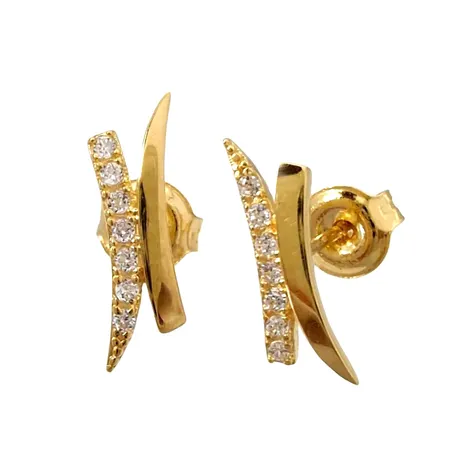 Örhängen, 18K guld, Cubic Zirconia, örhängenas längd 12 mm, bredd 3,7 mm, originalploppar, fint skick, stenar utan anmärkning Vikt: 0,8 g