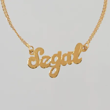 Kedja med namn hänge, 39cm, bredd:2,2mm,  21K, 8,3g.