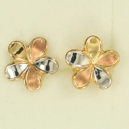 Ett par örhängen blommor trefärgade, 10,5x10,5mm, 9K Vikt: 0,8 g