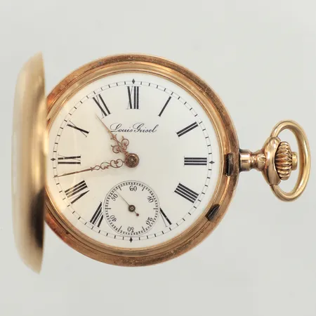 Fickur Louis Grisel, Ø36mm, manuell, liten sekundvisare, boettnummer 115372, Nr 115372, innerboett i 14K, monogramgravyr, 14K 
