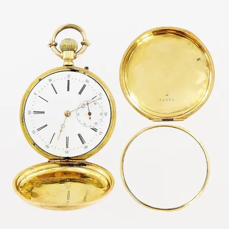 Fickur, savonette, innerboett i metall, defekter, delar av fickur lösa, 18K i ytterboetter, brv: 90,7gram