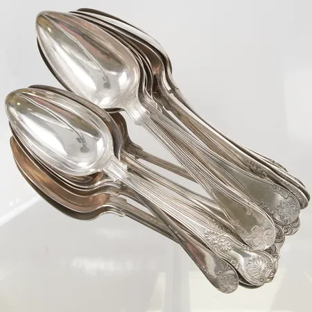 Skedar, 25st 20-22cm, skador och gravyr finns, Silver S830/1000, 1330g.