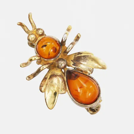 Brosch, insekt, förgylld metall och bärnsten, 26x17mm.