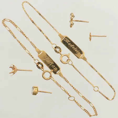 Diverse guld, stenar, gravyr, skadat, defekt, 18K  Vikt: 4,3 g