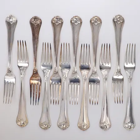  12 gafflar, längd 18cm, modell Sachsisk, Cohr, 830/1000 silver Vikt: 477,1 g
