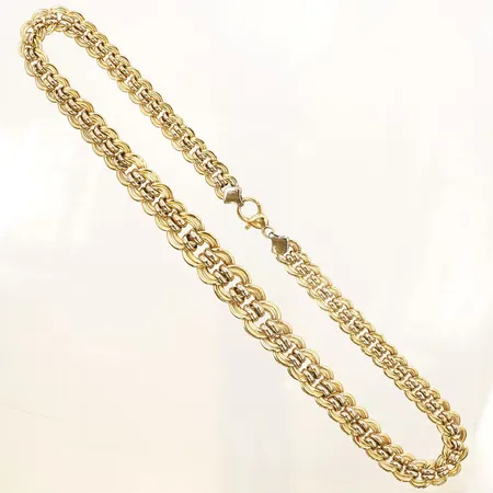 Collier, doserat, längd 45cm, bredd 9-14mm, italienska stämplar samt svenska kattfoten, 18K guld samt vitguld Vikt: 30,6 g