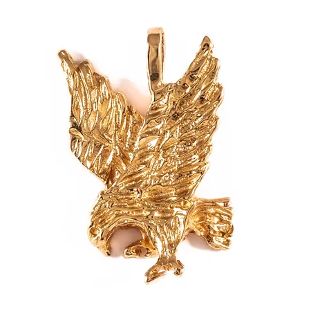 Hänge, Örn i 18K guld. Det är 17 mm brett, 26 mm långt och väger 4,1g. Stämplad SGP, 18K & kattfot.