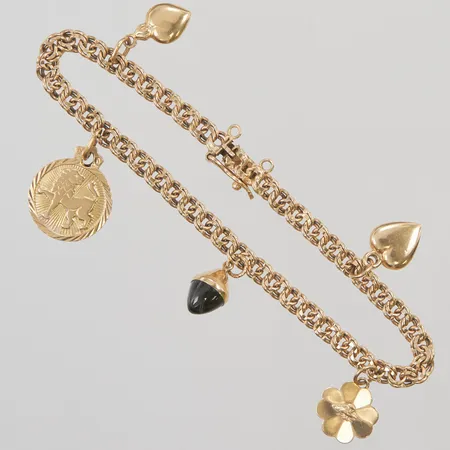 Armband Bismarck, med 5 Berlocker, 19cm, saknar säkerhetskedja, 18K 13,2g.