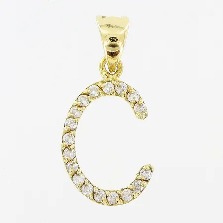 Hänge, bokstaven C, vita stenar, 11x23mm, 18K Vikt: 1 g