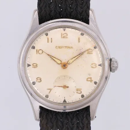 Herrur Certina, liten sekundvisare, manuell, Ø33mm, boettnr 81101, 2222861, repigt glas, svart tygarmband