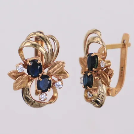 Ett par örhängen med blå samt vita stenar, längd 21,2mm, bredd 15,4mm, 14K Vikt: 4,9 g