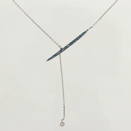 Collier med blå stenar och diamant x ca 0,03ct, längd 38cm, bredd ca 0,8-2mm, vitguld, 14K Vikt: 2,7 g