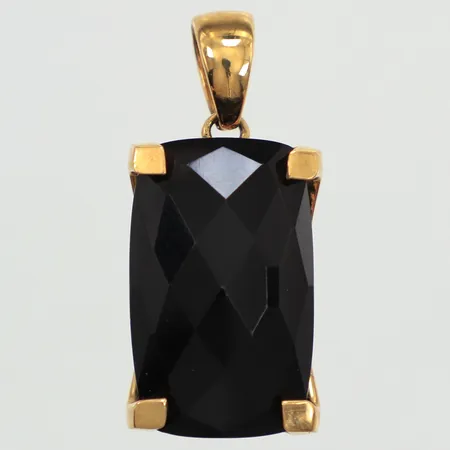 Hänge svart sten troligen onyx, längd 30mm, bredd 13,5mm, 18K  Vikt: 8,6 g
