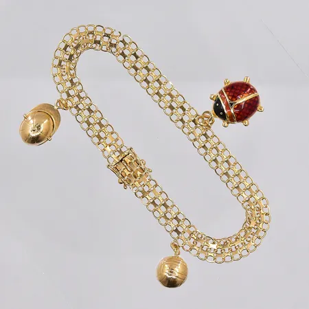 Armband X-länk med 3 berlocker, 20cm, bredd 7,6mm, defekter, 18K Vikt: 13,1 g