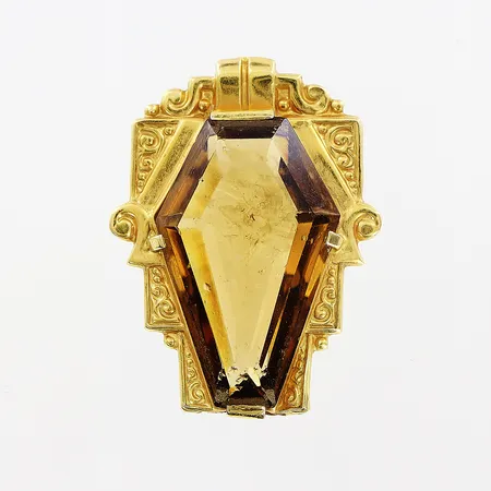 Hänge, rökfärgad sten, 19x24mm, defekt, ögla saknas, 18K, brv: 2,9gram Vikt: 2,9 g