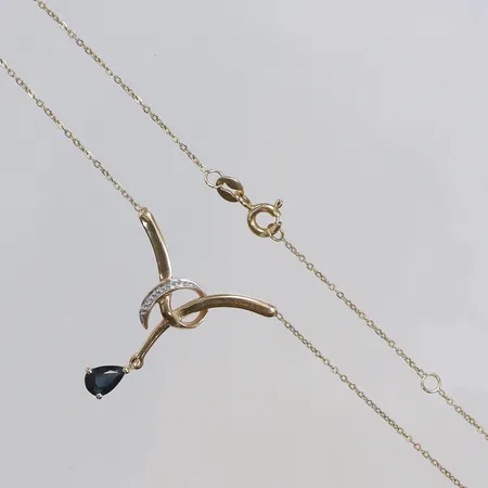 halscollier med blå och vita stenar, längd 45cm, bredd 0,5-25mm , 18K Vikt: 2,9 g