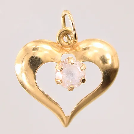Hänge, hjärta, med vit sten, Ø14mm, 18K  Vikt: 0,5 g