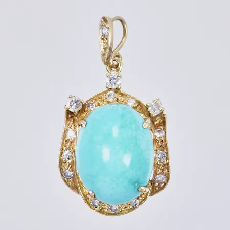 Hänge med turkos och diamanter tot ca 0,18ct, längd: ca 3cm, bredd: ca 2-17mm, 18K  Vikt: 5,6 g