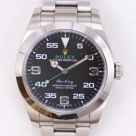 Herrur Rolex Oyster Perpetual Air-King, stål, automatisk, 40mm, ref: 116900, snr: U3729345, verksnr: 31PQ3604, Cal. 3131, Oysterlänk ca 18cm inklusive ur, viklås Easylink, repor på länk och boett, en extra länkbit, tag, certifikat Aurum Group daterat 09/11/2017, box, ytterkartong. Vikt: 0 g