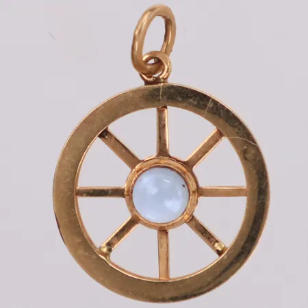 Hänge med ljusblå sten, längd 19mm, bredd 13,7mm, 18K Vikt: 0,8 g