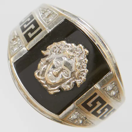 Ring, Medusahuvud, vita stenar, emalj, Ø19+, bredd:5-16,7mm, vitguld, 18K Vikt: 10,4 g