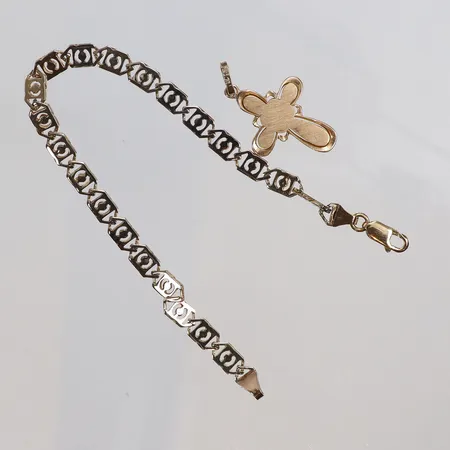 Armband längd 19,5cm samt Hänge Kors 14K  Vikt: 12,3 g