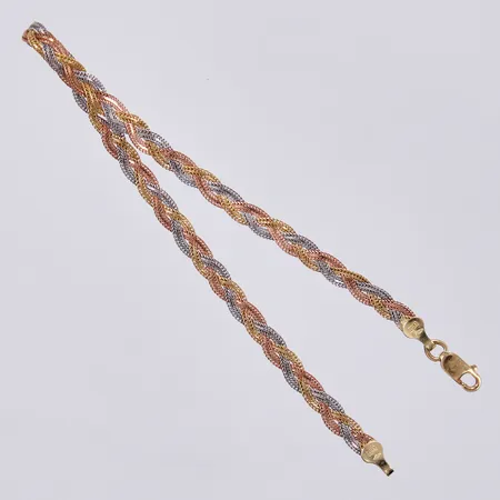 Armband flätat, längd: ca 18,5cm, bredd: ca 4mm, GHA, röd-/gul-/vitguld, 18K  Vikt: 2,9 g
