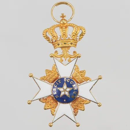 Medalj, Kungl. Nordstjärneorden, "Nescit occasum", emaljerade detaljer, mått ca 6x4cm, 18K, 13,0g.