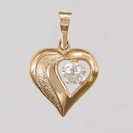Hänge, hjärta med vit sten, 18mm, 18K, 0,5g.