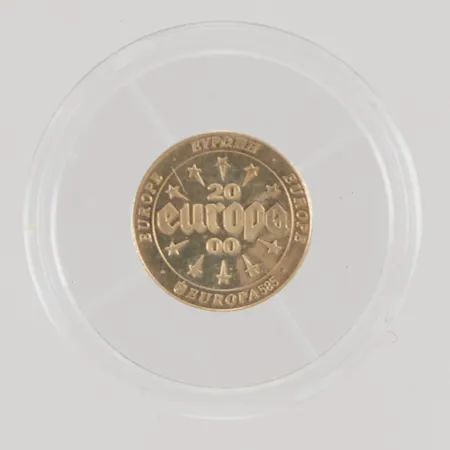 Medalj, Europa, 1999, Ø13,5mm, plastetui,14K, 1,6g.