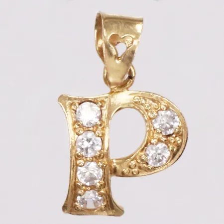 Hänge, bokstaven P, vita stenar, 17mm, 18K  Vikt: 0,7 g